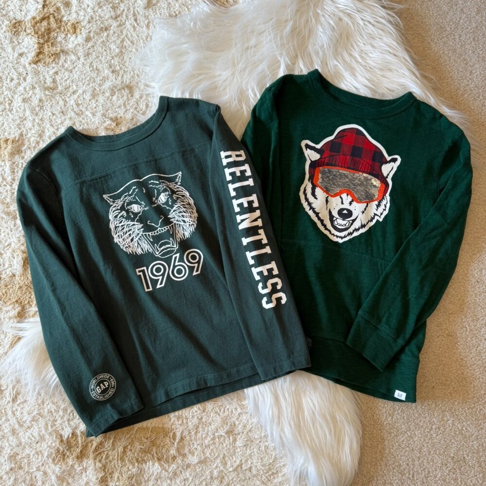 Gap Kids Green Long Sleeve Wolf & Wildcat Shirt Bundle M